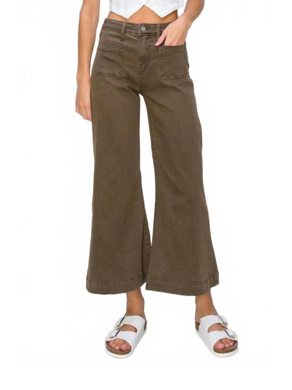 ·Blue By Artemis· NWT Brown Wide Leg Cropped Denim Jeans Size 14